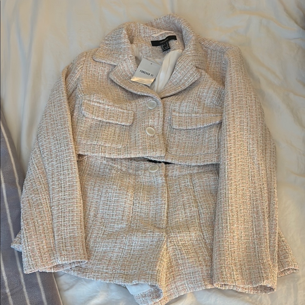 Forever 21 Cream Blazer Bouclé Jacket